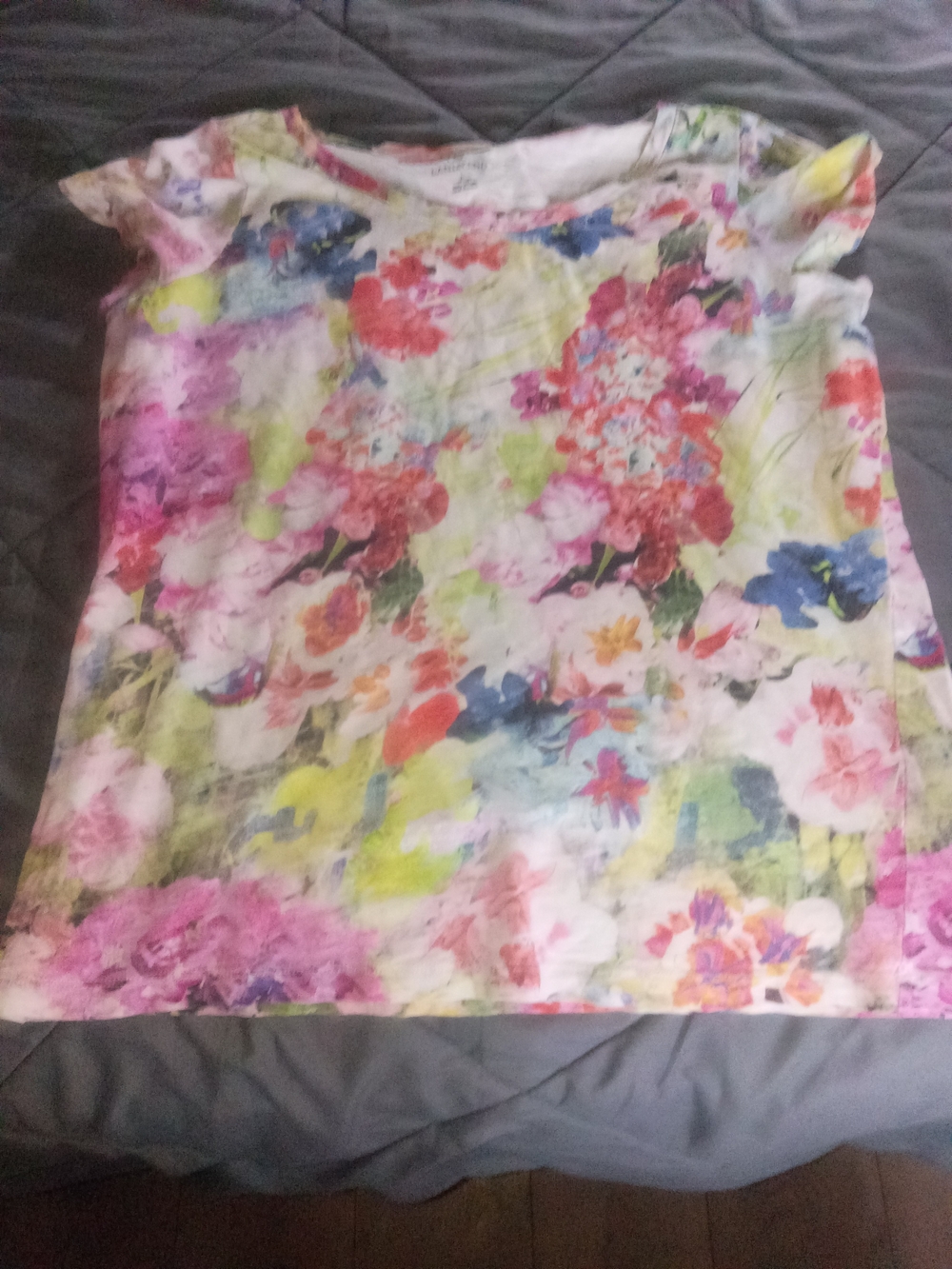 Lands' End Floral Short-Sleeve Tee in Pink, Blue, Green and Cream